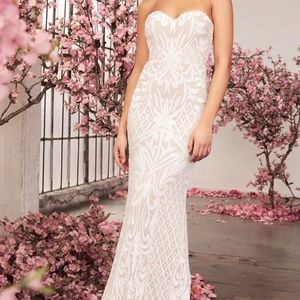 Olivia White Sequin Strapless Maxi Dress